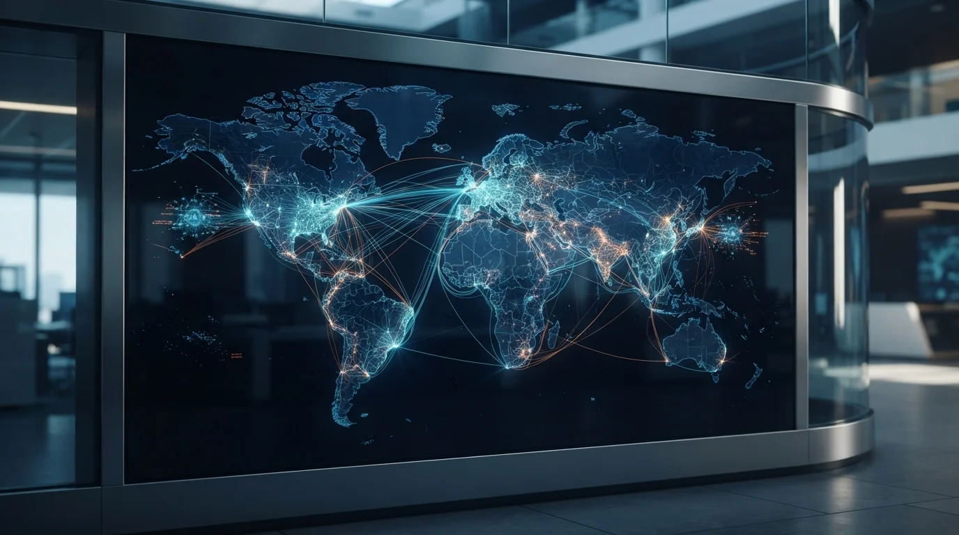 AI interface showing global connections for multilingual SEO